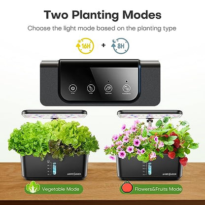 Ahopegarden Indoor Garden Hydroponics Growing System: 10 Pods Kit with LED - color: Black