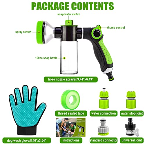 Upgraded Dog Wash Hose Attachment, 8-in-1 Sprayer Mode Garden Hose Nozzle