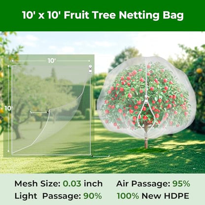 10'x10' Fruit Tree Netting with Zipper & Drawstring(2 Pack) - size: 10'x10' Tree Bag