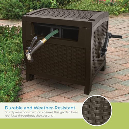 Suncast 175 ft. Wicker Style Resin Hose Hideaway with Hose Guide, Java, Made in the USA - size: 1 Pack