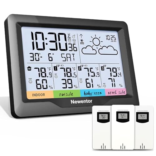 Newentor Weather Station with 3-Sensor, Indoor Outdoor Thermometer Wireless - color: Black