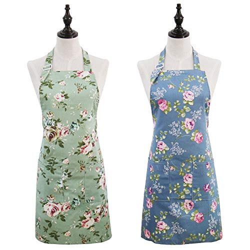 Floral Aprons for Women, 2 Pack Kitchen Aprons for Cooking Baking Gardening