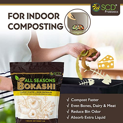 All Seasons Bokashi Compost Starter 2 lbs (1 Gallon) - Dry Bokashi Bran for Kitchen Compost Bin, Compost Food Pet Waste Quickly & Easily with Low Odor by SCD Probiotics - size: 2 lb