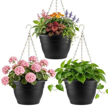 Hanging Planters 11 Inch, 4 Pack Self-Watering Hanging Baskets pots, Black - color: Black, size: 11 Inch-3P