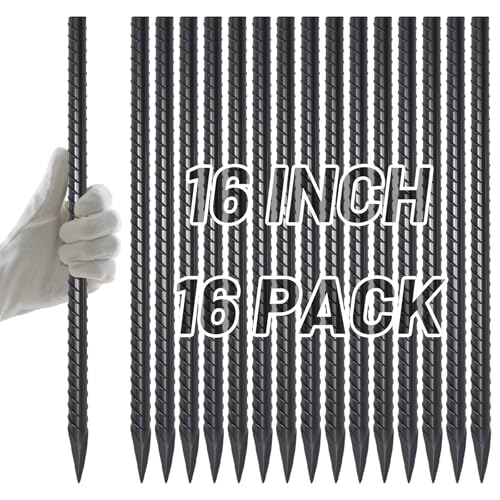 AAGUT Straight Rebar Stakes 16 Inch 3/8 Inch Thickness Concrete Form Stakes - color: Black I-16 Inch-Φ3/8", size: 16pcs