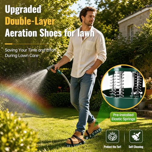 Lawn Aerator Shoes, Adjustable Strap, Double Layer Spiked Sole, Spring Base, Soil Yard Aerator Tool for Aerating Patio Garden