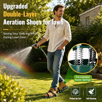 Lawn Aerator Shoes, Adjustable Strap, Double Layer Spiked Sole, Spring Base, Soil Yard Aerator Tool for Aerating Patio Garden