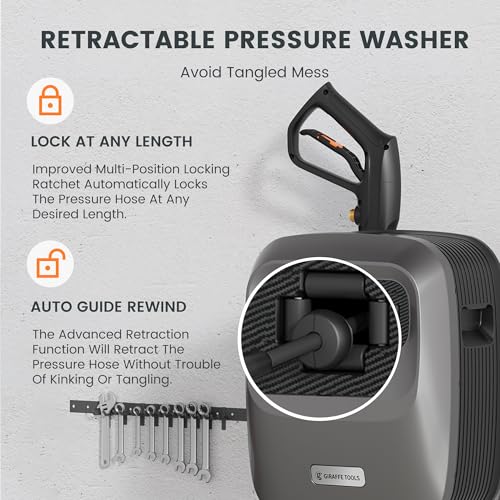 Giraffe Tools Grandfalls Retractable Wall Mount Pressure Washer G20B, 65FT