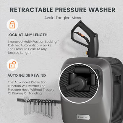 Giraffe Tools Grandfalls Retractable Wall Mount Pressure Washer G20B, 65FT