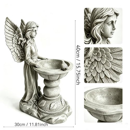 15.35" Angel Bird Bath Statue, Resin Garden Sculpture - color: Angel Bird Bath