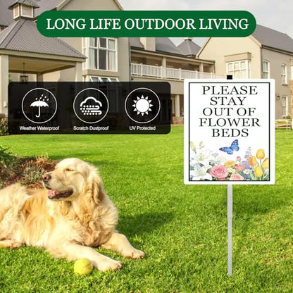 Please Stay Out Of Flower Beds Sign With Stakes Do Not Walk in Flower Bed Rustproof Reflective Aluminum Keep Off Pollinator Habitat Garden Yard Signs Outdoor 8x12 inches - color: F2