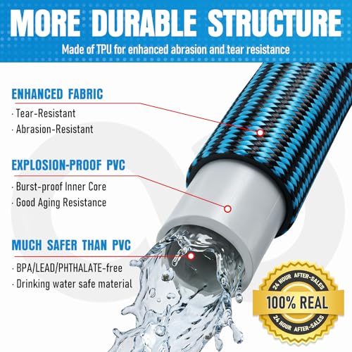 Garden Hose 25 ft, Non-Expanding Lightweight Kink-Free Flexible Water Hose - color: Black+Blue, size: 25ft