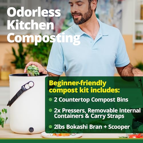 Bokashi Compost Bin + 2 Lbs Bokashi Bran, Kitchen Countertop Composter - color: Cappuccino