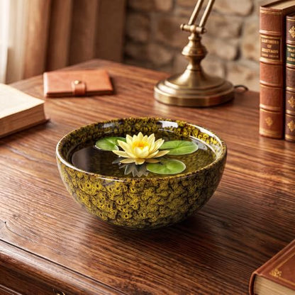 Lotus Bowl Planter, 8 Inch Ceramic Bonsai Pots, Yellow Leopard - color: Yellow Leopard-1, size: 8 Inch
