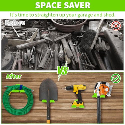 Upgraded Trimmer Rack Wall Mount - 8" Heavy Duty Weed Eater Hanger for Garage Wall, Garden Power Tool Holder Organizer Hooks for Grass Trimmer, Hedge Trimmer, Leaf Blower and Chainsaw, Green, 1 Pack - color: Green-1Pack