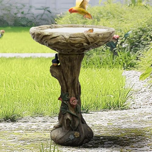 SunJet 25.5 Inch Heigh Wood-Look Concrete Bird Bath with Decorative Faux Bird – birdbath Rustic & Long-Lasting Design, Enhances Garden, Patio, Yard, Lawn Décor - color: Wooden, size: 25.5 Inch