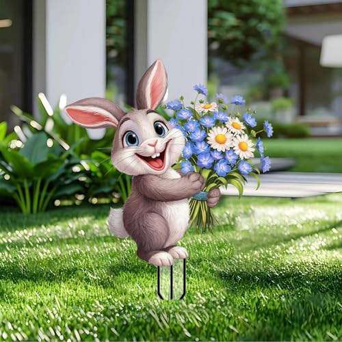 Rabbit Garden Stakes Decor Yard Acrylic - 2D Garden Acrylic Sign Decoration, Fantasy Yard Art, Gift for Nature Lovers, for Indoor & Outdoor Flower Pots, Yard, Mini Gardens & Lawn (5.9”x5.9”) - color: C