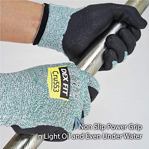 DEX FIT Level 5 Cut Resistant Gloves Cru553, 3D-Comfort Fit, Firm Grip, Thin & Lightweight, Touch-Screen Compatible, Durable, Breathable & Cool, Machine Washable; Green L (9) 1 Pair - color: Green, size: Large