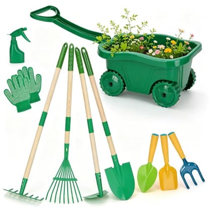 10pcs Kids Gardening Tools Set - Wheelbarrow Set for Kids3-8 - color: Light green