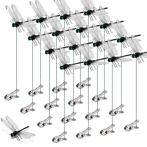 12 Pcs Dragon Fly Clips Realistic Fake Dragonflies Clip-On, Lifelike Dragonfly Clips to Keep Bugs Away for Garden Decor Plant Clips Hats Outdoor Yard Ornaments
