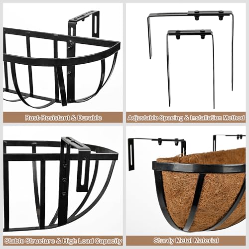 24 Inch Railing Planter Boxes with Coco Liner for Hanging Outdoor Plants - size: 2 Pack, style: Arc