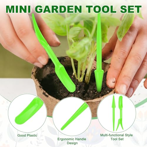 M METERXITY 12-Pack Mini Garden Hand Succulent Transplanting Tools, Plastic Seedlings Dibber Sowing Digging for Repotting/Lawn Maintenance/Plant Care, Small Gardening Tools [Green] - color: Green