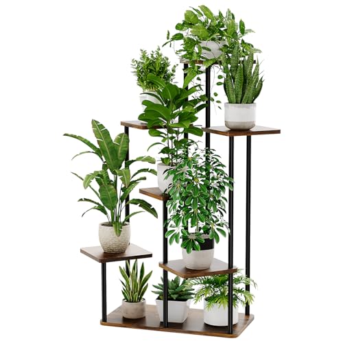 Bamworld Large Plant Stand Indoor Tall Metal Plant Shelf - color: Brown Oak, size: 7 Tier