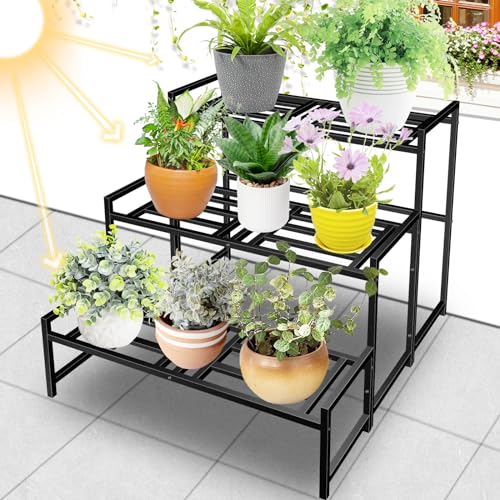 Plant Stand Indoor Outdoor, 3-Tier Stackable Wrought Iron Plant Stands - size: 24''