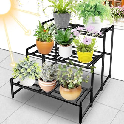 Plant Stand Indoor Outdoor, 3-Tier Stackable Wrought Iron Plant Stands - size: 24''