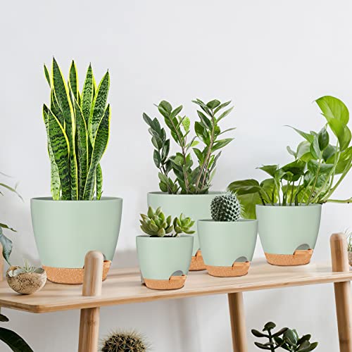 GARDIFE 5/5.5/6/6.5/7 Inch Self Watering Planters, Green - color: 7-green, size: 7/6.5/6/5.5/5 inch|5 pcs