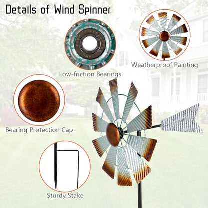 Viveta Metal Wind Spinners, Garden Wind Sculptures & Spinners - color: Silver Brown-single