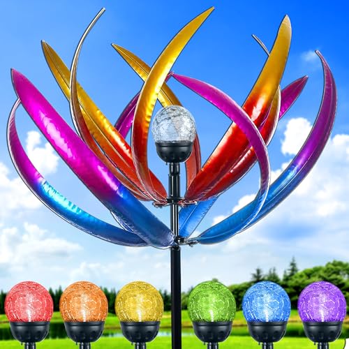 70 in Large Wind Spinners Outdoor, Solar Wind Sculpture, Purple - color: Purple and Blue