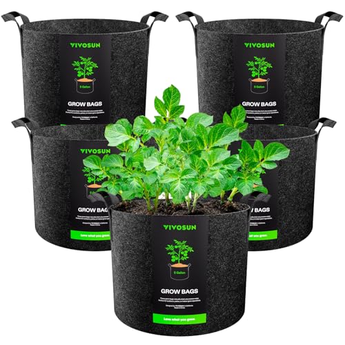 VIVOSUN 5-Pack 5 Gallon Plant Grow Bags Fabric Pots with Handles - color: Black, size: 5 Gallons