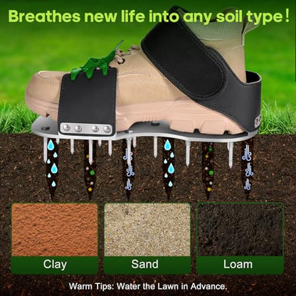 Pre-Assembled Lawn Aerator Shoes with Secure Adjustable Strap for Clay Soil