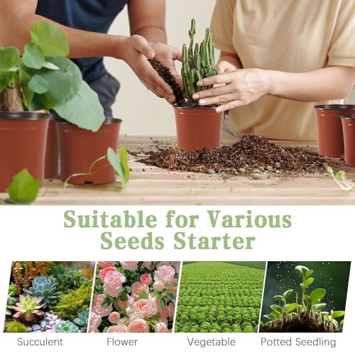 100 Pcs Plant Nursery Pots, 6 Inch Large Plant Seedling Pots with Labels Plastic Plant Flower Pots with Drainage Holes Indoor Outdoor for Succulent Cutting Transplanting - size: 6"