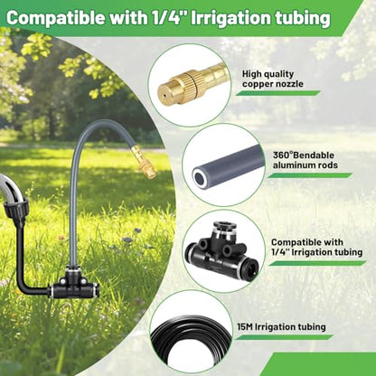 49.2Ft 1/4" Drip Irrigation System 360° Watering Misting System - size: 49.2FT 1/4" Tubing