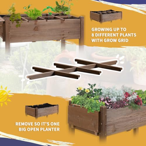 Outsunny Wooden Raised Garden Bed with 8 Grow Grids 49"x21"x34", Brown - color: Brown