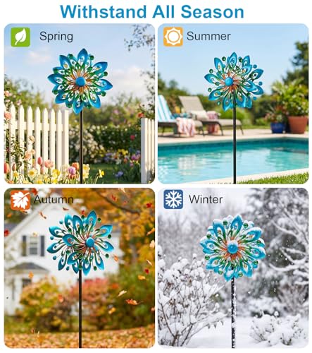 Solar Wind Spinners Outdoor, Ever-Blooming Yard Decorations Outdoor