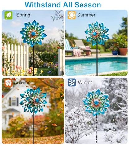 Solar Wind Spinners Outdoor, Ever-Blooming Yard Decorations Outdoor