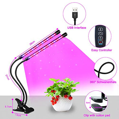 Grow Lights for Indoor Plants, Full Spectrum Dual-Head Clip Plant Lights - size: Red+Blue-2 Head 2 Pack