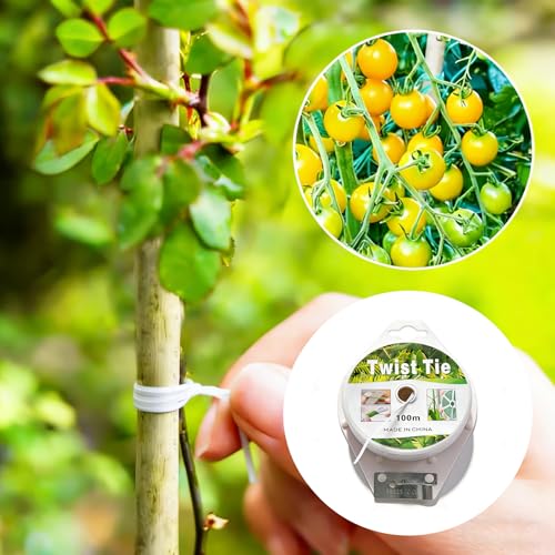 328ft(100m) Garden Plant Twist Ties with Cutter - color: White