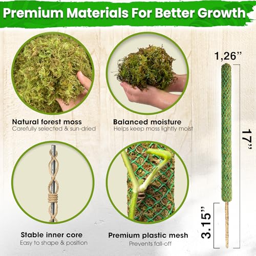 DUSPRO 2 Pack 17" Mesh Moss Pole for Climbing Plants, Pre-Made Moss Pole - size: 17"