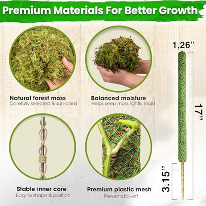 DUSPRO 2 Pack 17" Mesh Moss Pole for Climbing Plants, Pre-Made Moss Pole - size: 17"