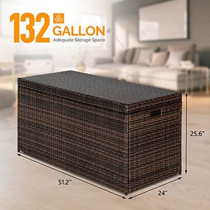 VINGLI 132 Gallon Outdoor Wicker Storage Box