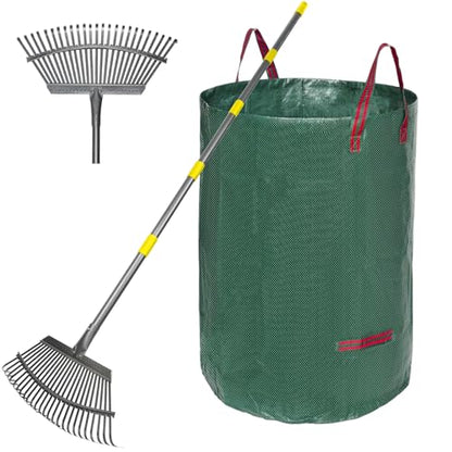 Rake for Leaves Set, Heavy-Duty Garden Rake for Lawns, 73-Inch Adjustable