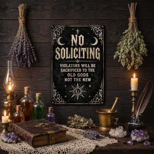 Halloween Metal Art Sign Funny No Soliciting Old Gods Wall Decor - color: 09A