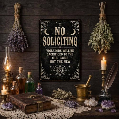 Halloween Metal Art Sign Funny No Soliciting Old Gods Wall Decor - color: 09A
