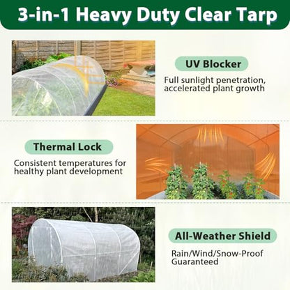 10X10FT Heavy Duty Clear Greenhouse Tarp, 16 Mil, Waterproof, Grommets - size: 10*10ft-1PC