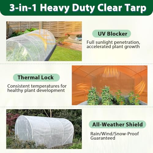 12X16FT Heavy Duty Clear Greenhouse Tarp, 16 Mil, Waterproof, Grommets - size: 12*16ft-1PC