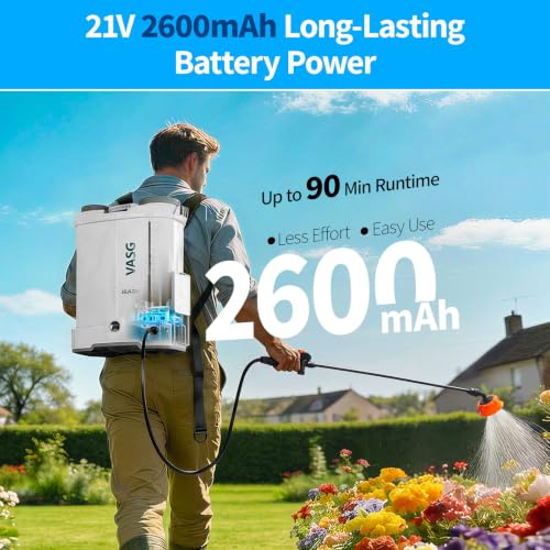 Battery Powered Backpack Sprayer 4 Gallon, 21V 2.6Ah Electric Sprayer - color: White
